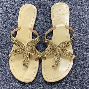 Hand beaded gold starfish sandals